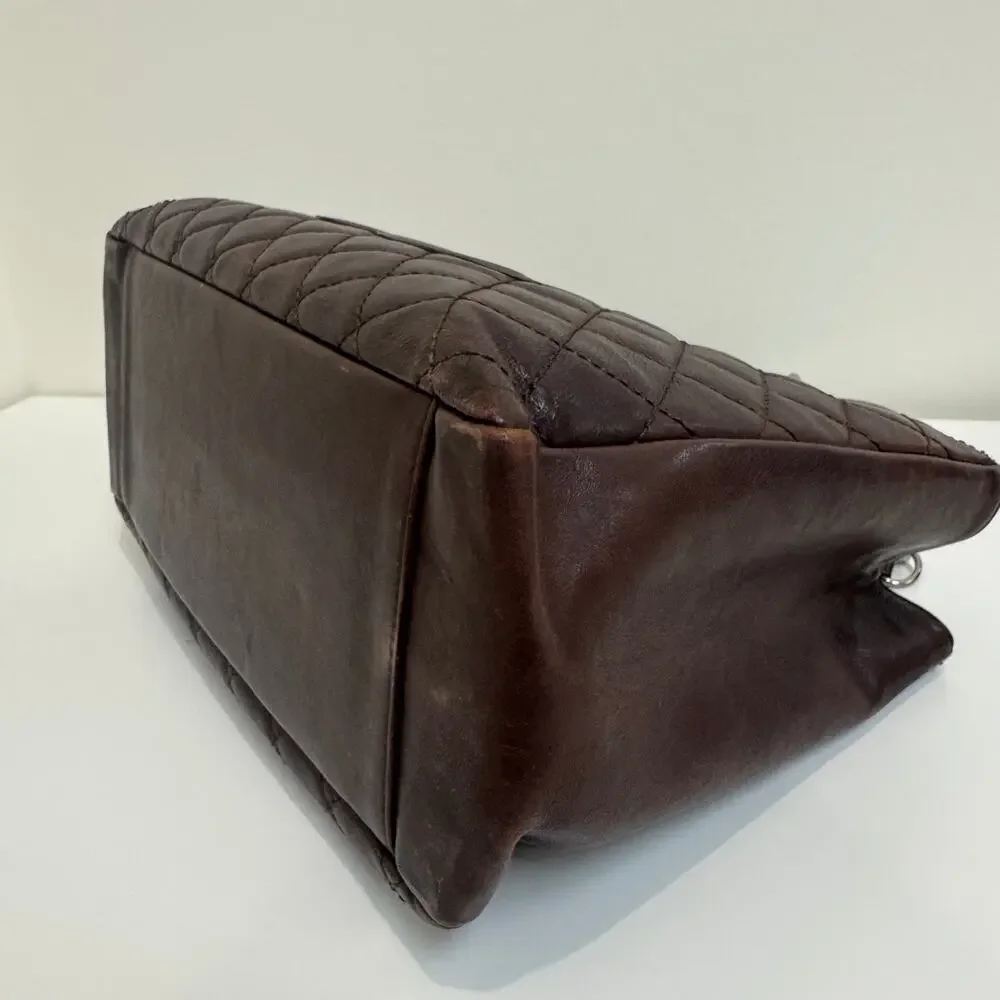CHANEL Brown Quilted Lambskin Grand Shopping Tote Leather CC Logo Shoulder Bag